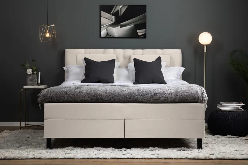 Lucky Komplett Sängpaket 160x200 Latex Diamant Sänggavel - Nackkudde Stor Beige - Möbler - Sovrum - Sängar - Kontinentalsängar