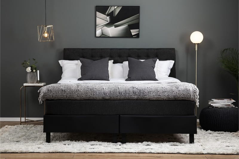 Lucky Komplett Sängpaket 160x200 Latex Diamant - Svart/Grå/PU - Möbler - Sovrum - Sängar - Kontinentalsängar