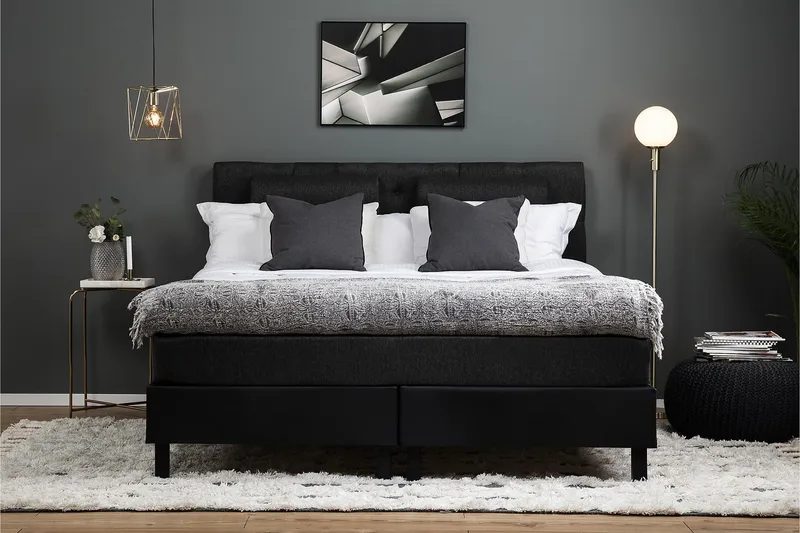 Lucky Komplett Sängpaket 160x200 Memory Diamant - Nackkudde Stor Svart/Grå/PU - Möbler - Sovrum - Sängar - Kontinentalsängar