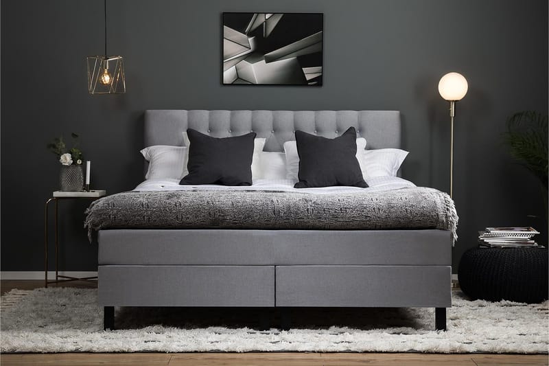 Lucky Komplett Sängpaket 160x200 Memory Diamant Sänggavel - Mellangrå - Möbler - Sovrum - Sängar - Kontinentalsängar