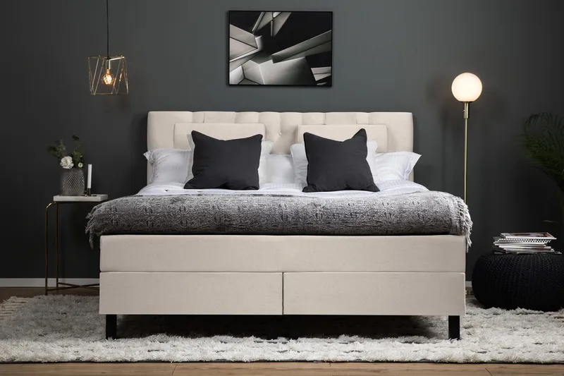 Lucky Komplett Sängpaket 160x200 Memory Diamant Sänggavel - Nackkudde Stor Beige - Möbler - Sovrum - Sängar - Kontinentalsängar