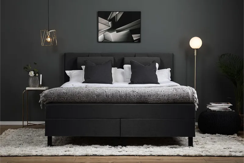 Lucky Komplett Sängpaket 160x200 Memory Slät - Nackkudde Stor Svart/Grå - Möbler - Sovrum - Sängar - Kontinentalsängar