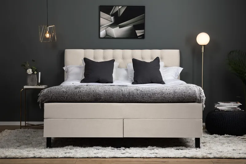 Lucky Komplett Sängpaket 160x200 Skum Diamant Sänggavel - Beige - Möbler - Sovrum - Sängar - Kontinentalsängar