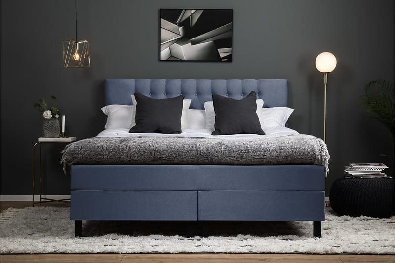 Lucky Komplett Sängpaket 160x200 Skum Diamant Sänggavel - Mörkblå - Möbler - Sovrum - Sängar - Kontinentalsängar