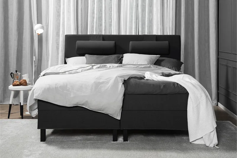 Lucky Komplett Sängpaket 160x200 Skum Slät - Nackkudde Stor Svart/Grå - Möbler - Sovrum - Sängar - Kontinentalsängar