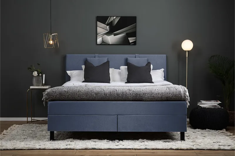 Lucky Komplett Sängpaket 160x200 Skum Slät Sänggavel - Nackkudde Liten Mörkblå - Möbler - Sovrum - Sängar - Kontinentalsängar