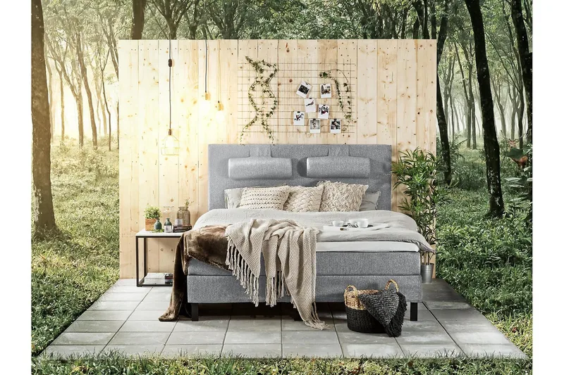 Lucky Komplett Sängpaket 160x200 Skum Slät Sänggavel - Nackkudde Stor Mellangrå - Möbler - Sovrum - Sängar - Kontinentalsängar