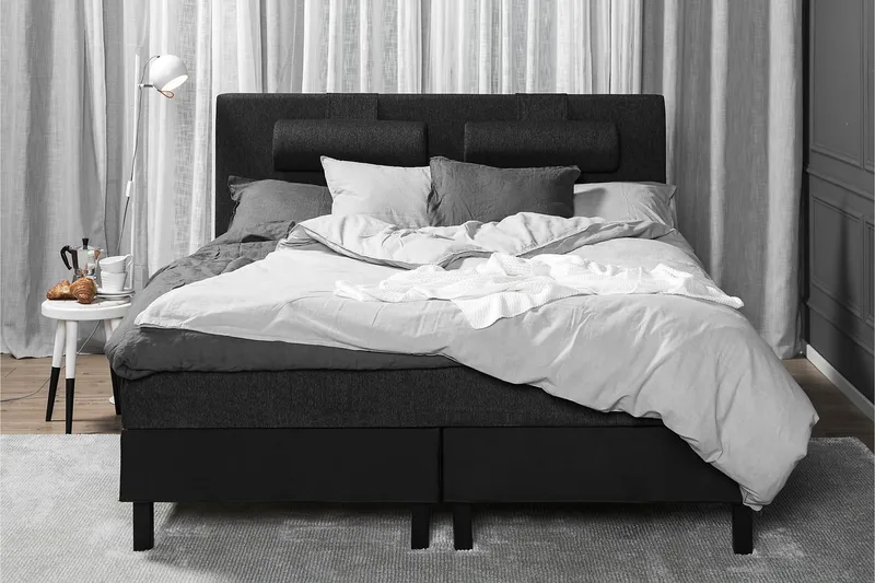 Lucky Komplett Sängpaket 160x200 Skum Slät - Svart/Grå/PU - Möbler - Sovrum - Sängar - Kontinentalsängar