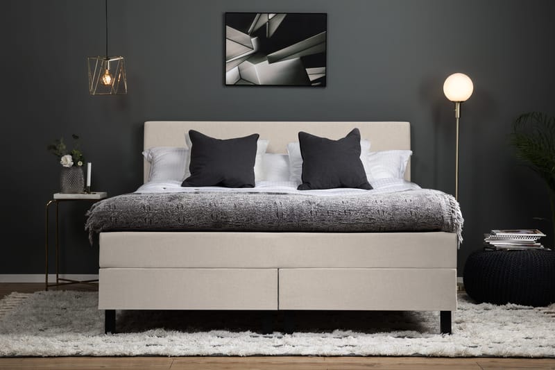 Lucky Komplett Sängpaket 160x200 Polyeter Slät Sänggavel - Beige - Möbler - Sovrum - Sängar - Kontinentalsängar