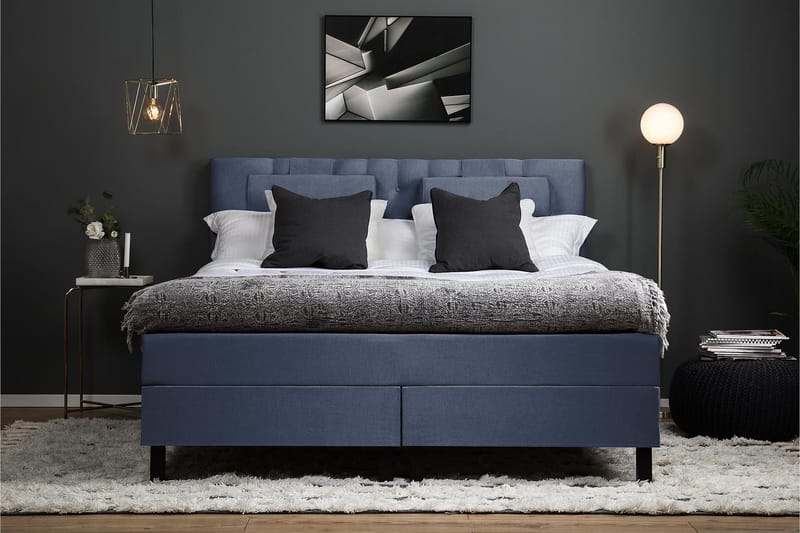 Lucky Komplett Sängpaket 160x200 Polyeter Diamant - Nackkudde Stor Mörkblå - Möbler - Sovrum - Sängar - Kontinentalsängar