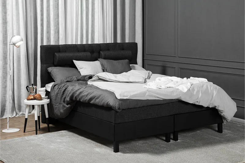 Lucky Komplett Sängpaket 180x200 Latex Diamant - Nackkudde Stor Svart/Grå/PU - Möbler - Sovrum - Sängar - Kontinentalsängar