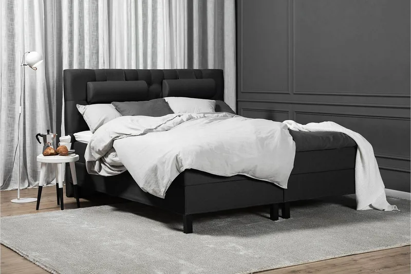 Lucky Komplett Sängpaket 180x200 Latex Diamant Sänggavel - Nackkudde Liten Svart/Grå - Möbler - Sovrum - Sängar - Kontinentalsängar