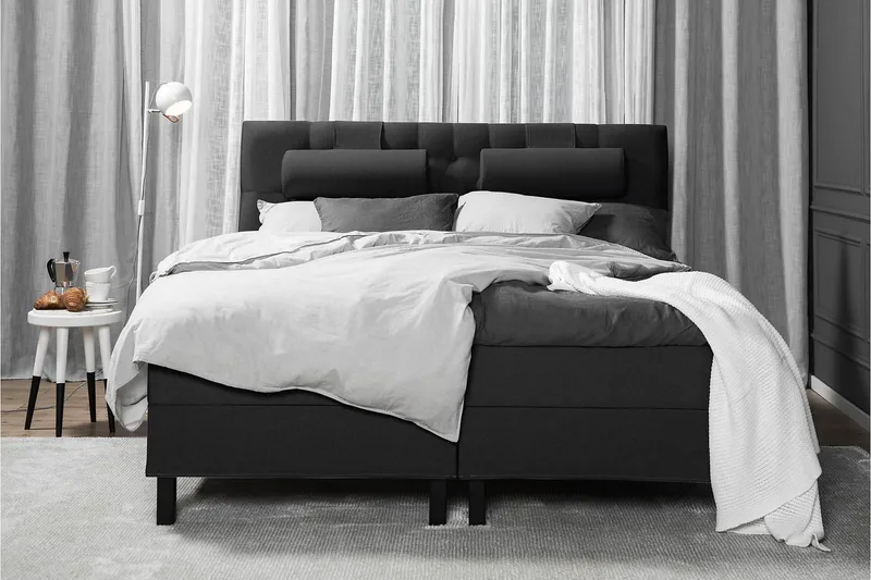 Lucky Komplett Sängpaket 180x200 Latex Diamant Sänggavel - Nackkudde Liten Svart/Grå - Möbler - Sovrum - Sängar - Kontinentalsängar