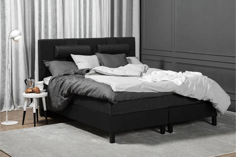 Lucky Komplett Sängpaket 180x200 Latex Slät - Nackkudde Stor Svart/Grå/PU - Möbler - Sovrum - Sängar - Kontinentalsängar