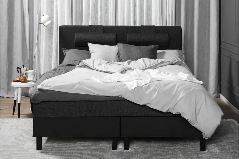 Lucky Komplett Sängpaket 180x200 Latex Slät - Nackkudde Stor Svart/Grå/PU - Möbler - Sovrum - Sängar - Kontinentalsängar