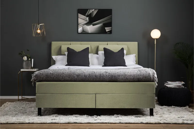 Lucky Komplett Sängpaket 180x200 Latex Slät Sänggavel - Nackkudde Stor Grön - Möbler - Sovrum - Sängar - Kontinentalsängar