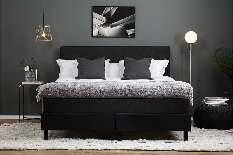 Lucky Komplett Sängpaket 180x200 Latex Slät - Svart/Grå/PU - Möbler - Sovrum - Sängar - Kontinentalsängar