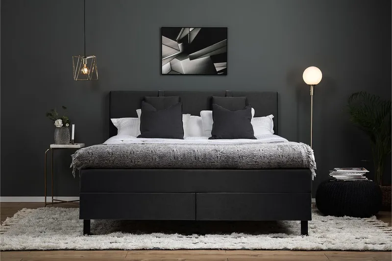 Lucky Komplett Sängpaket 180x200 Memory Slät - Nackkudde Liten Svart/Grå - Möbler - Sovrum - Sängar - Kontinentalsängar