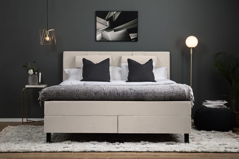 Lucky Komplett Sängpaket 180x200 Memory Slät Sänggavel - Nackkudde Stor Beige - Möbler - Sovrum - Sängar - Kontinentalsängar