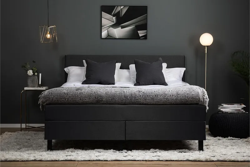 Lucky Komplett Sängpaket 180x200 Memory Slät Sänggavel - Svart/Grå/PU - Möbler - Sovrum - Sängar - Kontinentalsängar