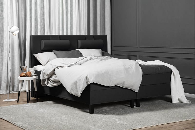 Lucky Komplett Sängpaket 180x200 Skum Slät Sänggavel - Nackkudde Stor Svart/Grå - Möbler - Sovrum - Sängar - Kontinentalsängar