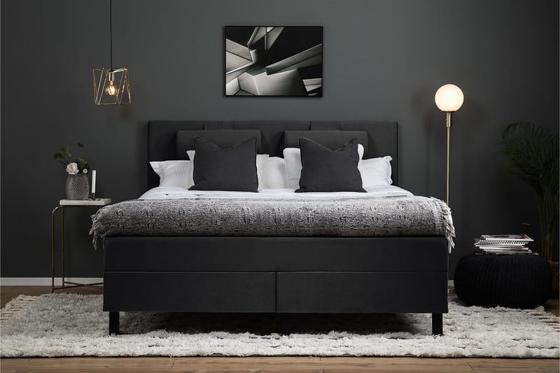 Lucky Komplett Sängpaket 180x200 Skum Slät Sänggavel - Nackkudde Stor Svart/Grå - Möbler - Sovrum - Sängar - Kontinentalsängar