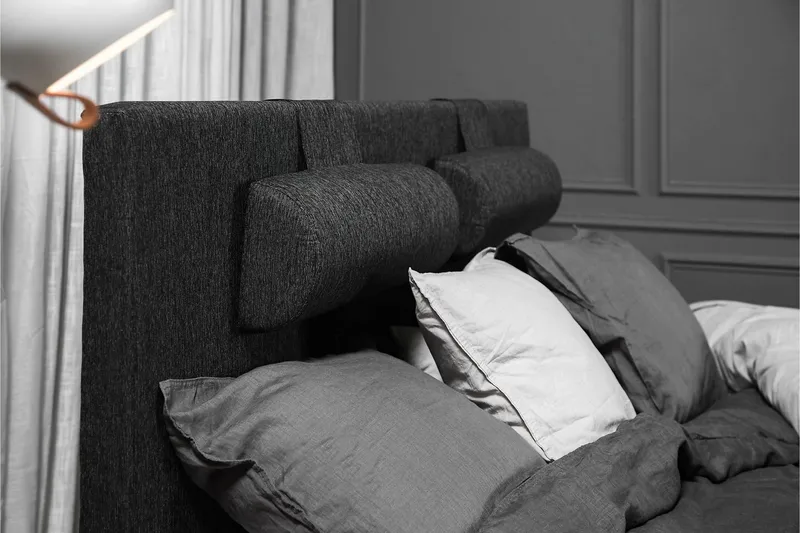 Lucky Komplett Sängpaket 180x200 Skum Slät Sänggavel - Nackkudde Stor Svart/Grå/PU - Möbler - Sovrum - Sängar - Kontinentalsängar