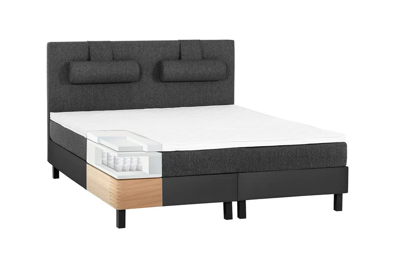 Lucky Komplett Sängpaket 180x200 Skum Slät Sänggavel - Nackkudde Stor Svart/Grå/PU - Möbler - Sovrum - Sängar - Kontinentalsängar