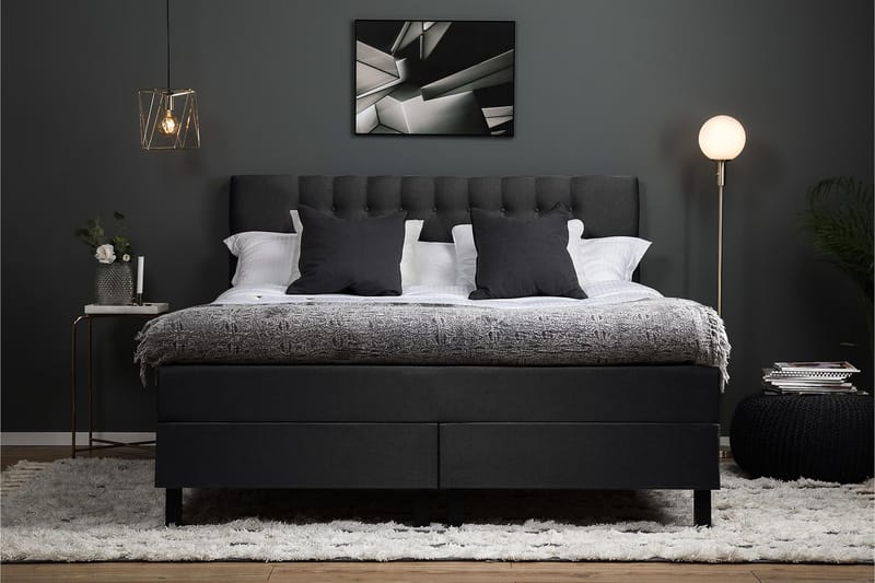 Lucky Komplett Sängpaket 180x200 Polyeter Diamant - Svart / Mörkgrå - Möbler - Sovrum - Sängar - Kontinentalsängar