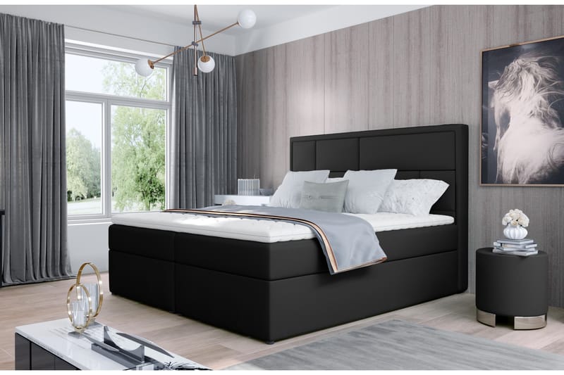 MEIGNE Sängpaket 140x200 cm Läder/Svart - Möbler - Sovrum - Sängar - Komplett Sängpaket
