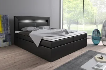 Modena Sängpaket 160x200 med Förvaring+LED Sänggavel - Svart - Möbler - Sovrum - Sängar - Komplett Sängpaket
