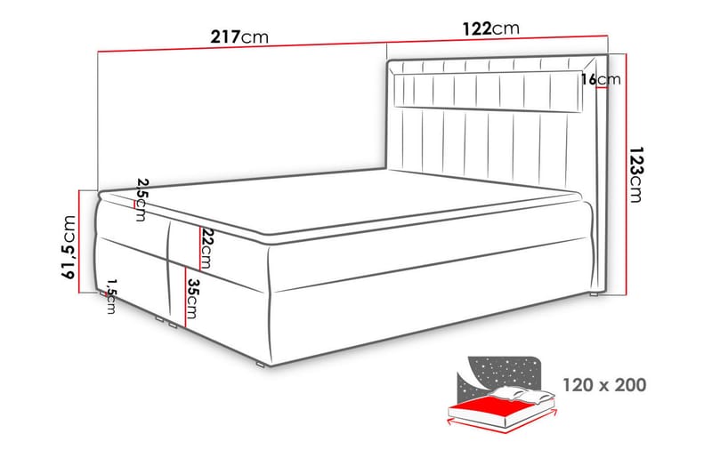MONTANARA Kontinentalsäng 120x200 cm - Svart - Komplett Sängpaket - Sängar med förvaring