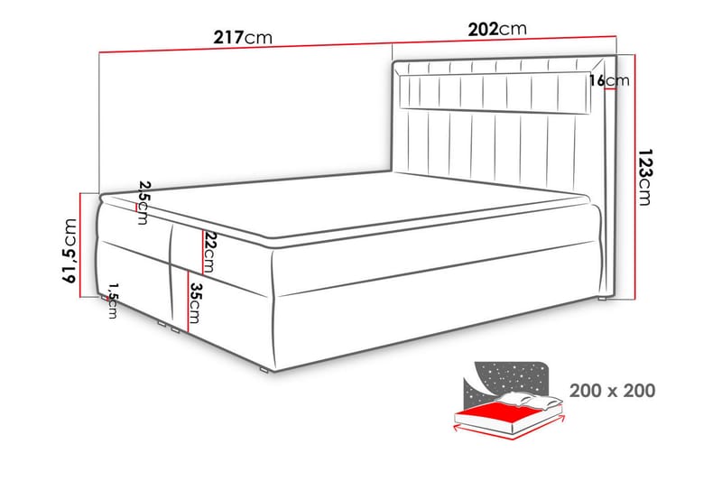 MONTANARA Kontinentalsäng 200x200 cm - Vit - Komplett Sängpaket - Sängar med förvaring
