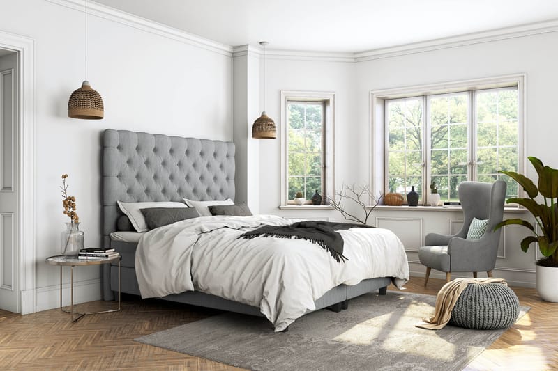 OAKHAM Komplett Sängpaket Säng med Förvaring 105x200 Ljusgrå - Royal Sänggavel 105 cm - Möbler - Sovrum - Sängar - Komplett Sängpaket