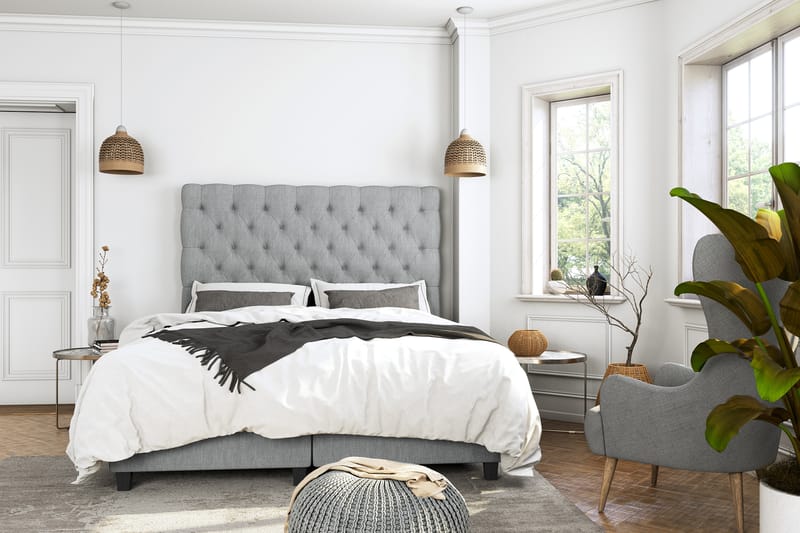 OAKHAM Komplett Sängpaket Säng med Förvaring 140x200 Ljusgrå - Royal King Size Sänggavel 140x200 - Möbler - Sovrum - Sängar - Komplett Sängpaket