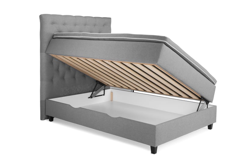 OAKHAM Komplett Sängpaket Säng med Förvaring 140x200 Ljusgrå - Royal King Size Sänggavel 140x200 - Möbler - Sovrum - Sängar - Komplett Sängpaket