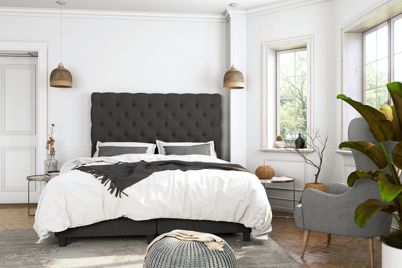 OAKHAM Komplett Sängpaket Säng med Förvaring 140x200 Mörkgrå - Royal King Size Sänggavel 140x200 - Möbler - Sovrum - Sängar - Komplett Sängpaket