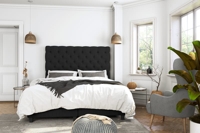 OAKHAM Komplett Sängpaket Säng med Förvaring 140x200 Svart - Royal King Size Sänggavel 140x200 - Möbler - Sovrum - Sängar - Komplett Sängpaket