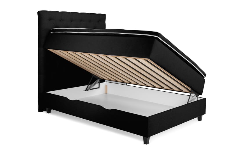 OAKHAM Komplett Sängpaket Säng med Förvaring 140x200 Svart - Royal King Size Sänggavel 140x200 - Komplett Sängpaket - Kontinentalsängar