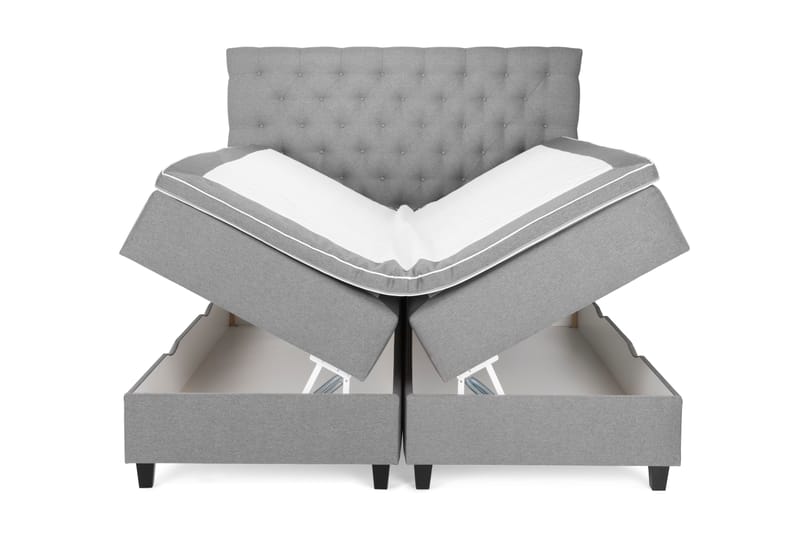 OAKHAM Komplett Sängpaket Säng med Förvaring 160x200 Ljusgrå - Royal King Size Sänggavel 160x200 - Möbler - Sovrum - Sängar - Sängar med förvaring