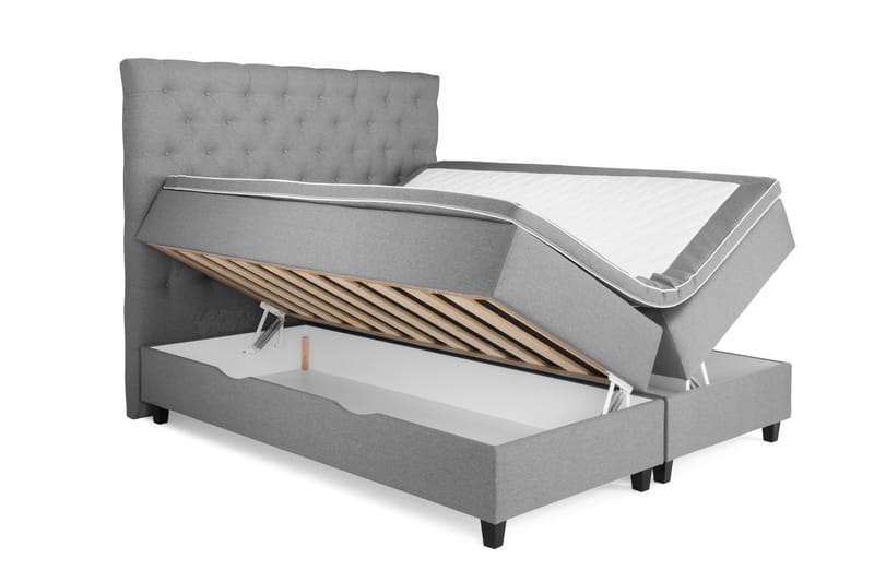 OAKHAM Komplett Sängpaket Säng med Förvaring 160x200 Ljusgrå - Royal King Size Sänggavel 160x200 - Möbler - Sovrum - Sängar - Sängar med förvaring