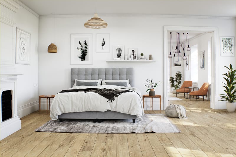 OAKHAM Komplett Sängpaket Säng med Förvaring 160x200 Ljusgrå - Royal King Size Sänggavel 160x200 - Möbler - Sovrum - Sängar - Sängar med förvaring