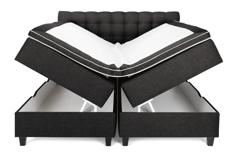 OAKHAM Komplett Sängpaket Säng med Förvaring 160x200 Mörkgrå - Royal Box Sänggavel 160 cm - Komplett Sängpaket - Kontinentalsängar