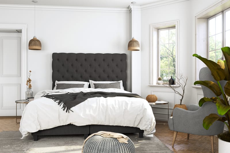 OAKHAM Komplett Sängpaket Säng med Förvaring 160x200 Mörkgrå - Royal King Size Sänggavel 160x200 - Möbler - Sovrum - Sängar - Komplett Sängpaket