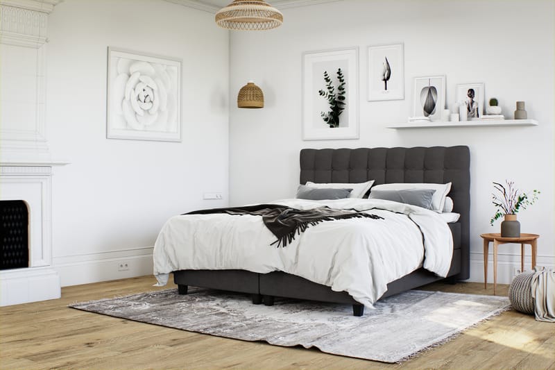 OAKHAM Komplett Sängpaket Säng med Förvaring 160x200 Mörkgrå - Royal King Size Sänggavel 160x200 - Möbler - Sovrum - Sängar - Komplett Sängpaket