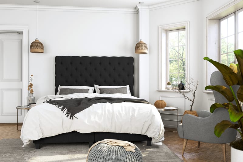 OAKHAM Komplett Sängpaket Säng med Förvaring 160x200 Svart - Royal King Size Sänggavel 160x200 - Möbler - Sovrum - Sängar - Komplett Sängpaket