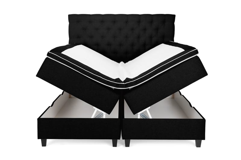OAKHAM Komplett Sängpaket Säng med Förvaring 160x200 Svart - Royal King Size Sänggavel 160x200 - Möbler - Sovrum - Sängar - Komplett Sängpaket