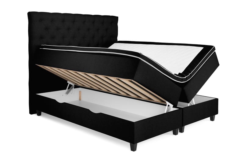 OAKHAM Komplett Sängpaket Säng med Förvaring 160x200 Svart - Royal King Size Sänggavel 160x200 - Möbler - Sovrum - Sängar - Komplett Sängpaket