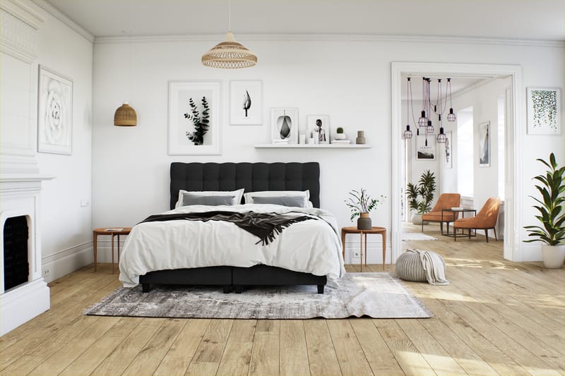 OAKHAM Komplett Sängpaket Säng med Förvaring 180x200 Svart - Royal Box Sänggavel 180 cm - Komplett Sängpaket - Kontinentalsängar