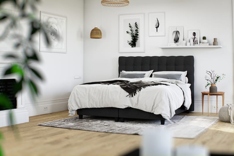 OAKHAM Komplett Sängpaket Säng med Förvaring 180x200 Svart - Royal Box Sänggavel 180 cm - Möbler - Sovrum - Sängar - Komplett Sängpaket